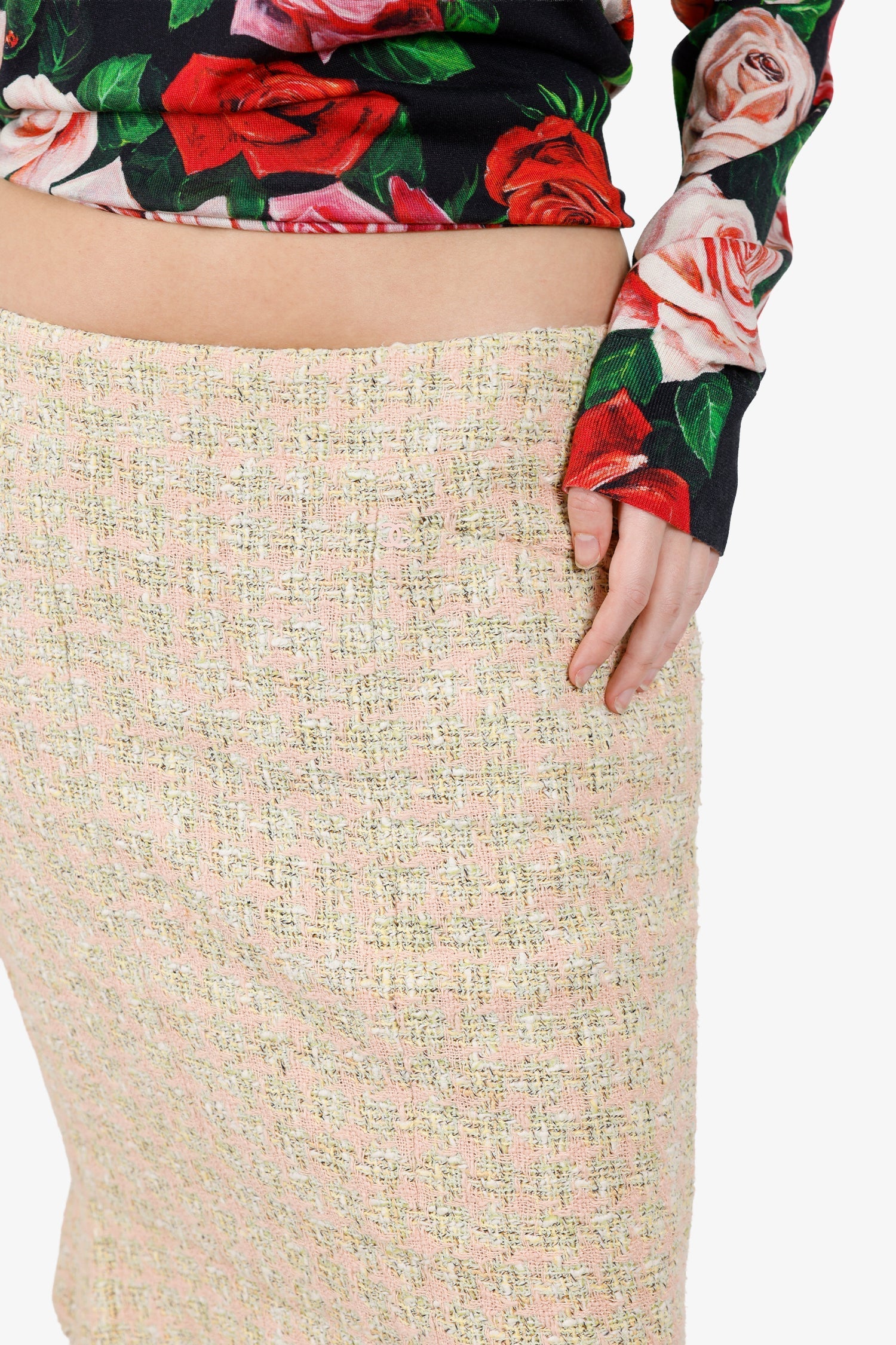 Pre-Loved Chanel™ 05P Pink/Green Tweed Midi Skirt Size 42