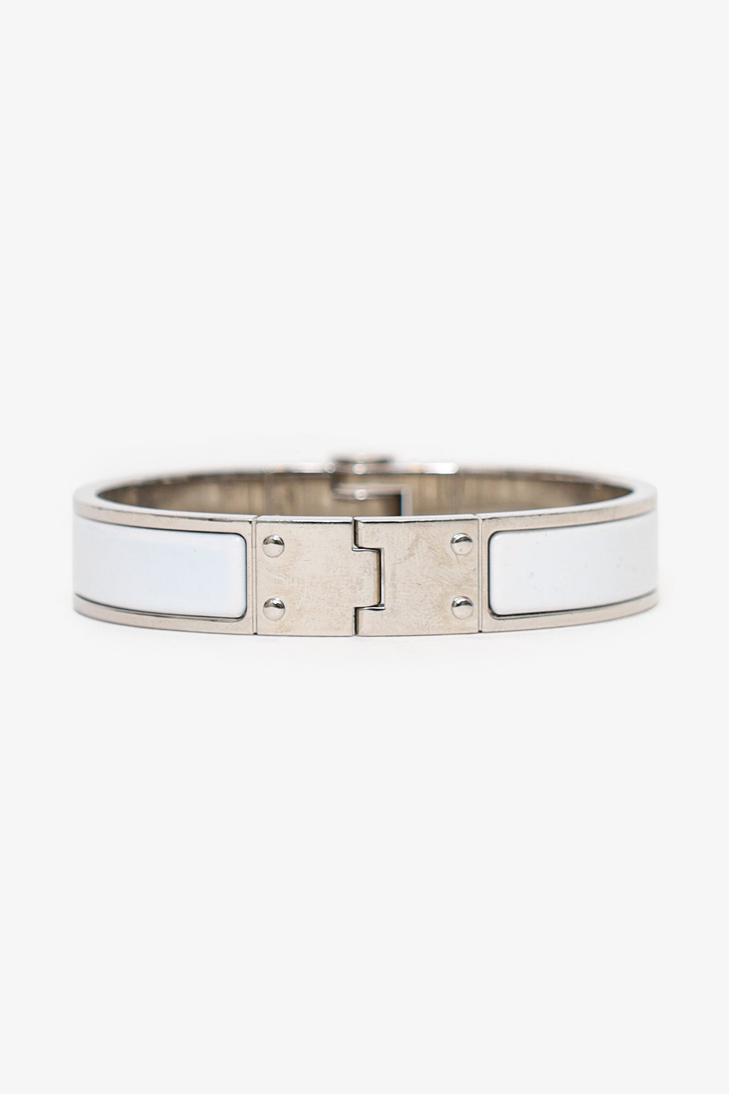Hermès Silver Toned/White Enamel Charnière Hinged Bracelet