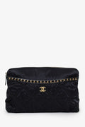 Pre-Loved Chanel™ 2022 Black Nylon Grosgrain Lifestyle Pouch with Foldable Tote Bag