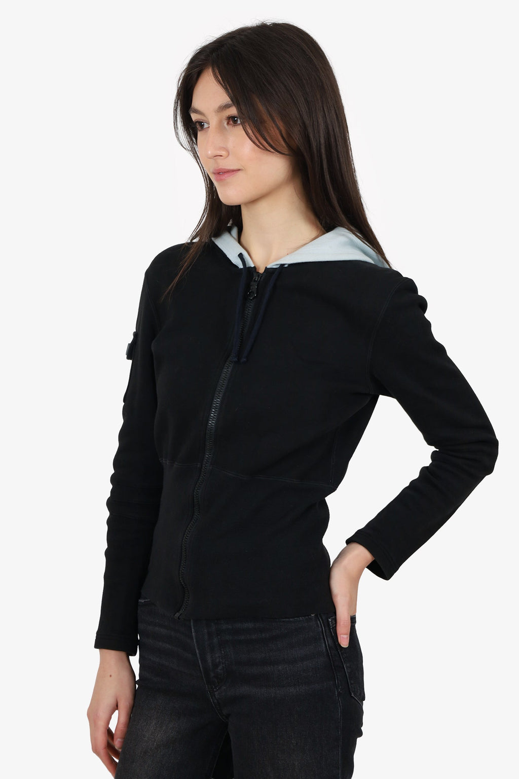 Pre-Loved Chanel™ 03P Sports Line Black Coco Mark Zip-Up Hoodie Size 34