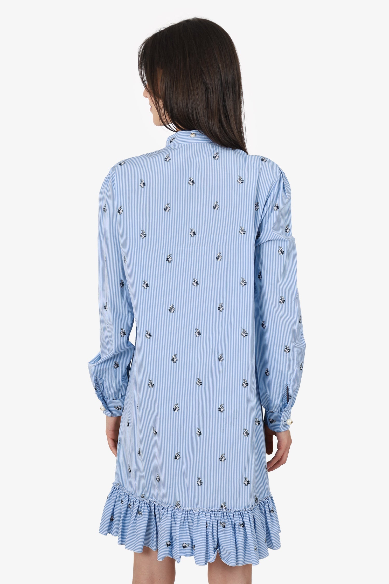 Gucci Blue/White Striped Rabbit Embroidered Shirt Dress Size 44