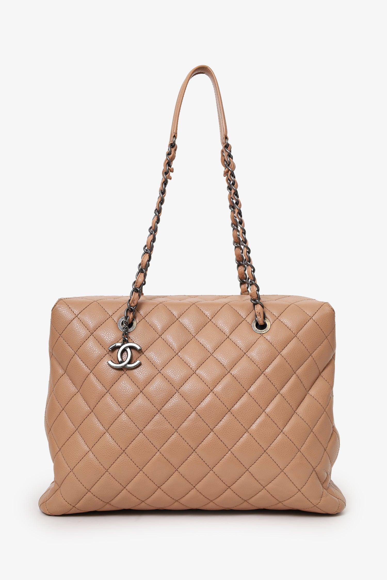 Pre-Loved Chanel™ 2015-16 Beige Caviar Leather Quilted City Large Shopping Tote