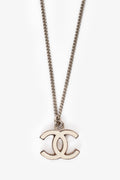 Pre-Loved Chanel™ 2007 Silver Toned Enamel CC Interlocking Pendant Necklace