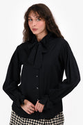 Pre-Loved Chanel™ Black Cotton/Silk Bow Cuff Button Down Blouse Size 36