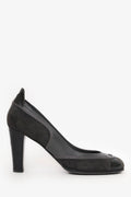 Pre-Loved Chanel™ Grey Suede/Leather Mesh CC Pumps Size 36