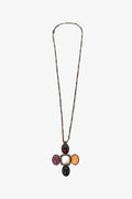 Saint Laurent Faux Pearl/Resin Cross Convertible Pendant Brooch Necklace