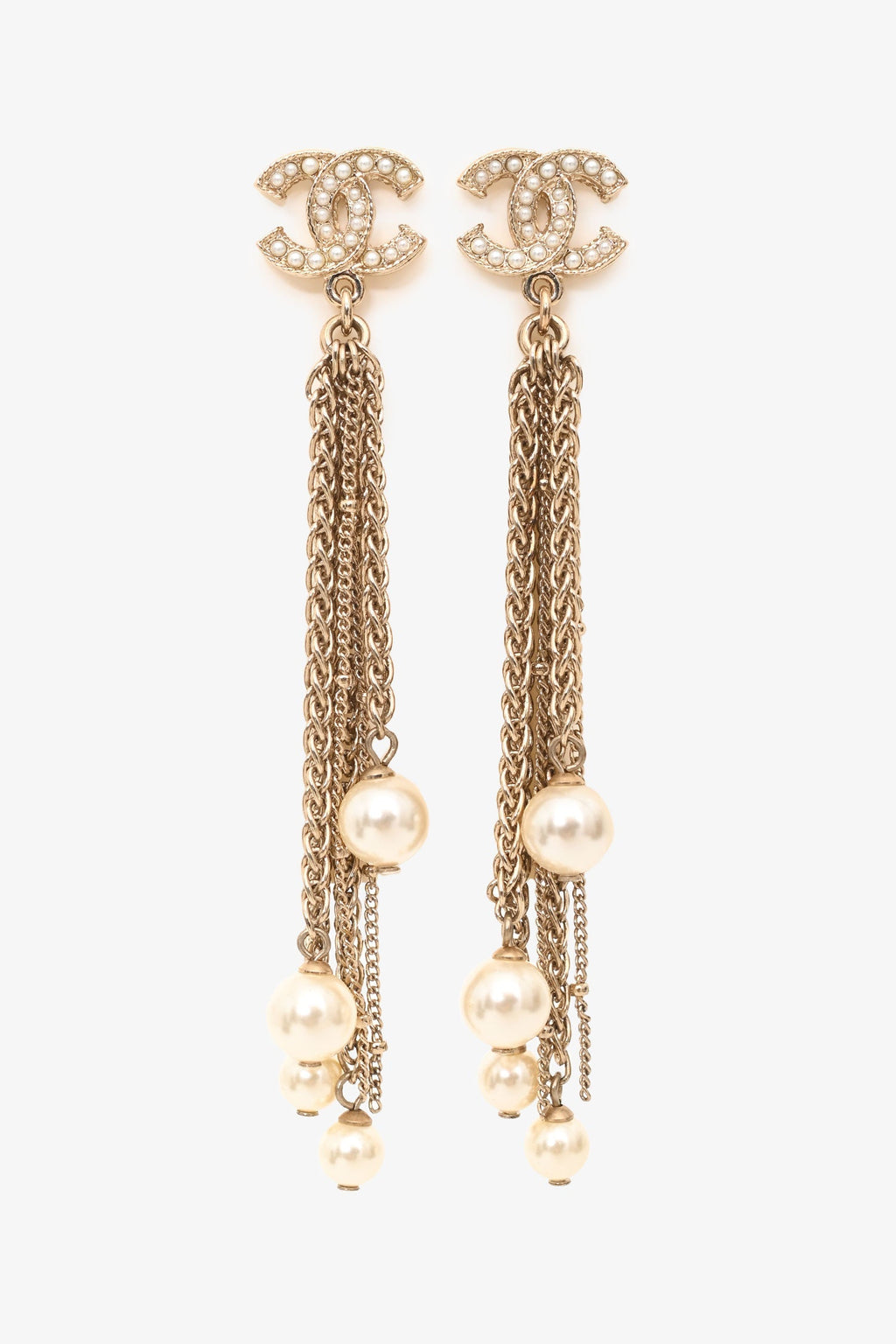 Pre-Loved Chanel™ 2020 Gold Tone Faux Pearl CC Ear Pendants