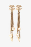Pre-Loved Chanel™ 2020 Gold Tone Faux Pearl CC Ear Pendants