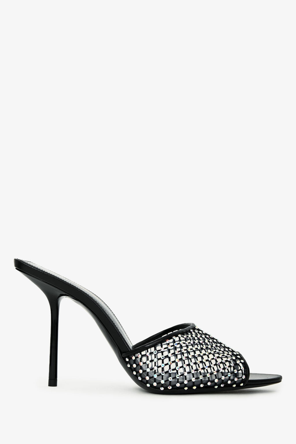 Saint Laurent Black Leather Crystal Embellished Mesh Mules Size 38.5