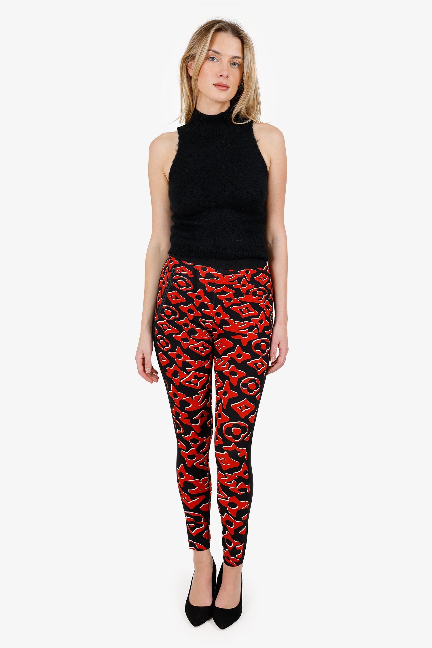 Louis Vuitton X Urs Fischer Red/Black Printed Jersey Leggings Size 36