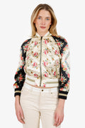 Gucci Beige/Black Silk Guccification Bomber Jacket Size 38