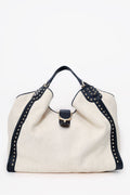 Gucci White Raffia Studded Large Stirrup Hobo