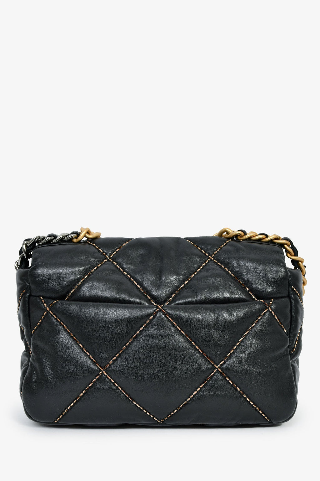 Pre-Loved Chanel™ Black Lambskin/Quilted Gold Chain Small 19 Bag