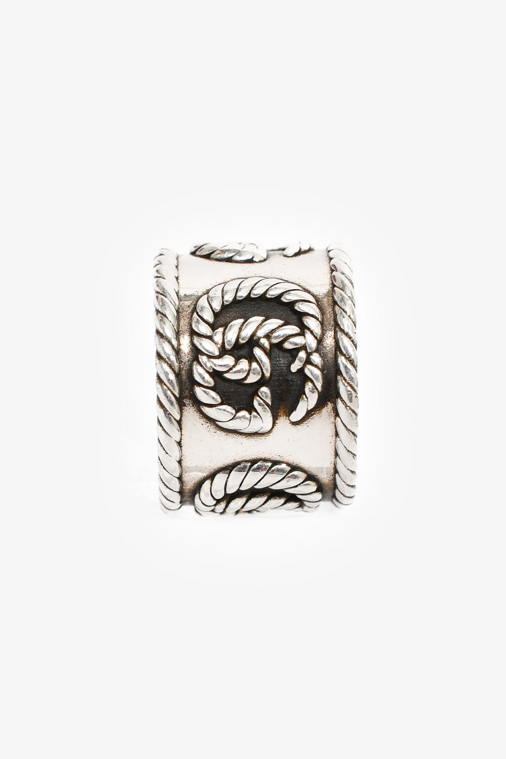 Gucci Sterling Silver GG Marmont Wide Ring Size 10
