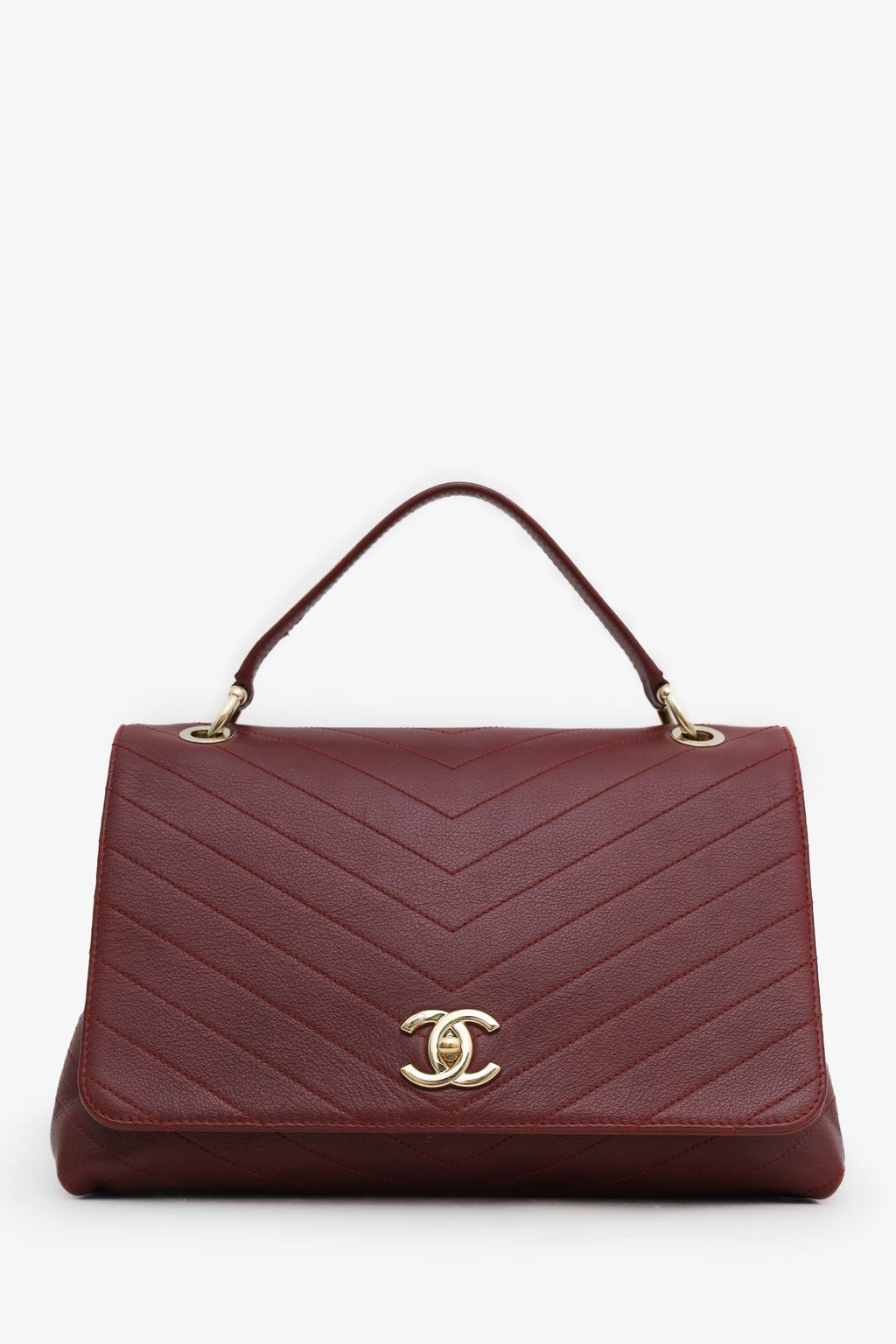 Pre-Loved Chanel™ Burgundy Grained Calfskin Stitched Chevron Medium Chic Top Handle