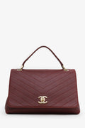 Pre-Loved Chanel™ Burgundy Grained Calfskin Stitched Chevron Medium Chic Top Handle