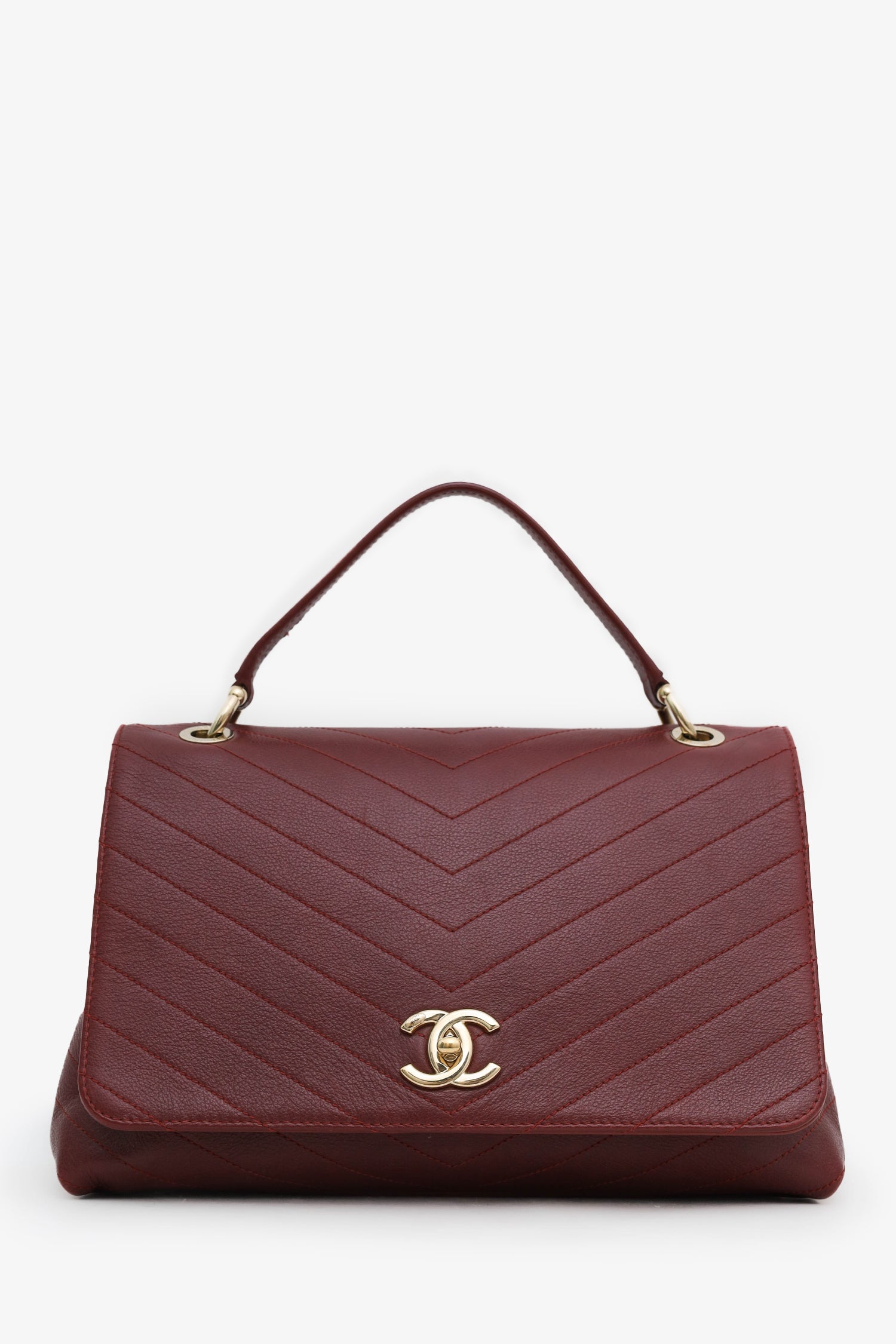 Pre-Loved Chanel™ Burgundy Grained Calfskin Stitched Chevron Medium Chic Top Handle