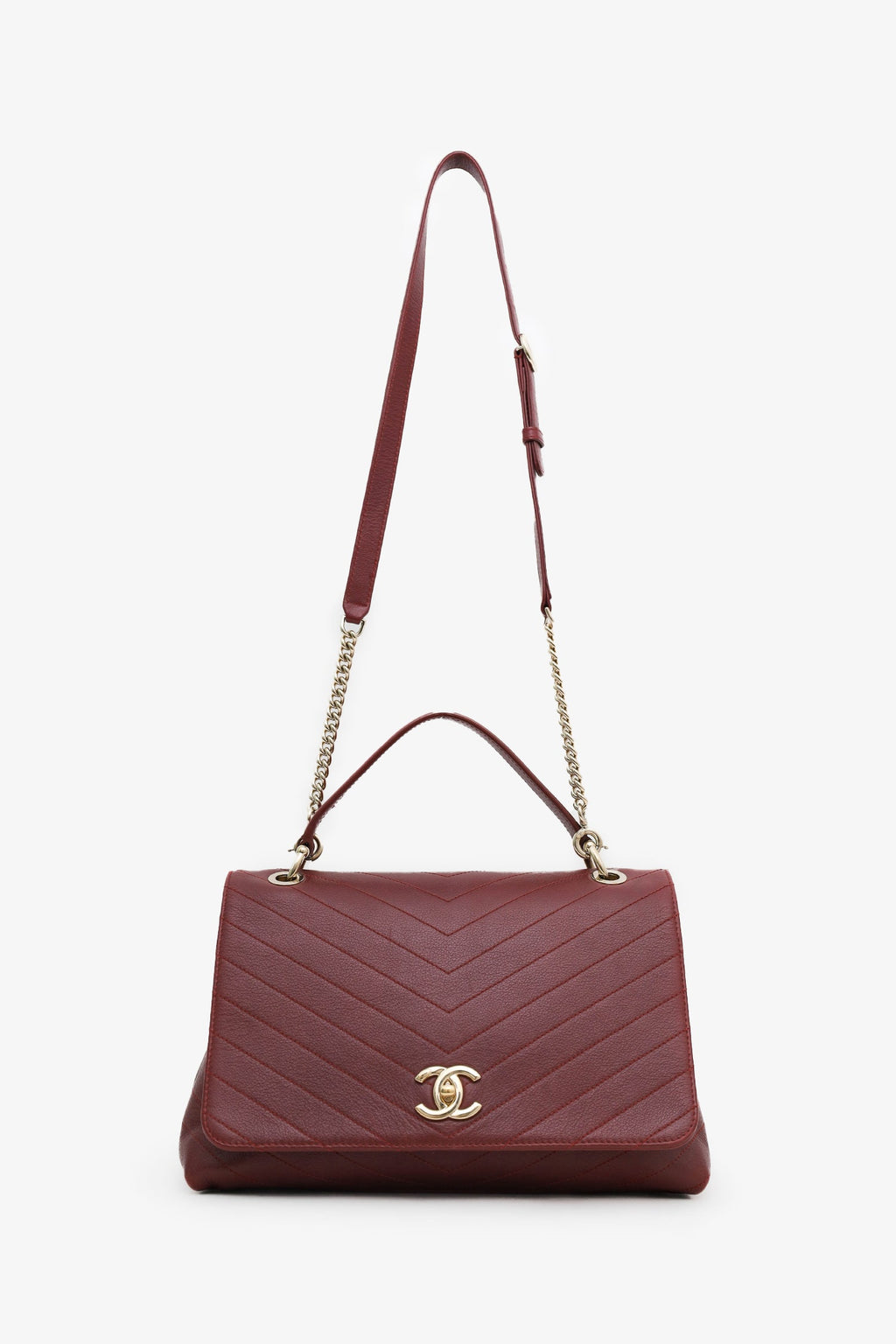 Pre-Loved Chanel™ Burgundy Grained Calfskin Stitched Chevron Medium Chic Top Handle