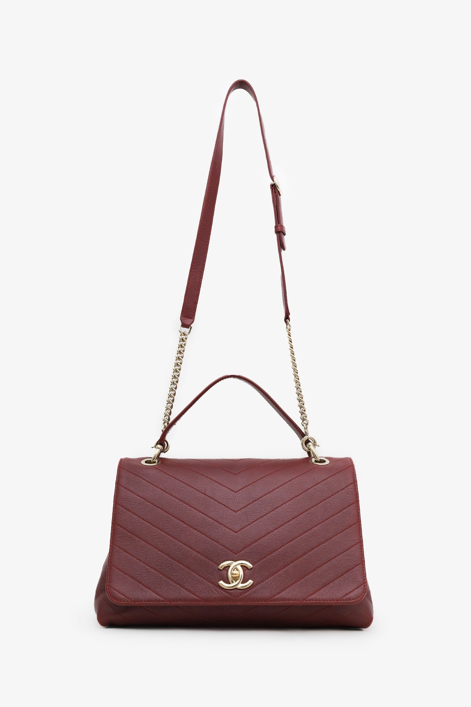 Pre-Loved Chanel™ Burgundy Grained Calfskin Stitched Chevron Medium Chic Top Handle