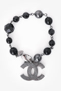 Pre-Loved Chanel™ 2013 Black/Silver Tone Metal Beaded CC Bracelet