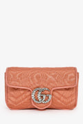 Gucci Blush Moire Mini GG Marmont Crystal Chain Belt Bag