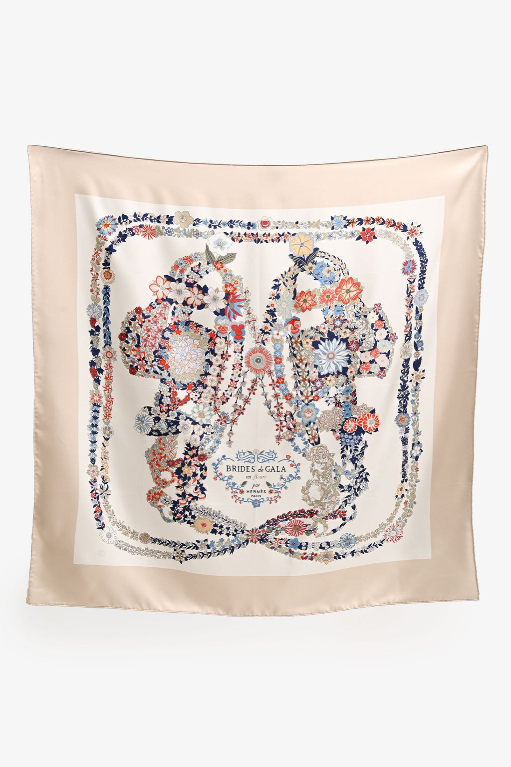 Hermès Beige/White Silk 'Brides des Gala en fleur' Scarf 90