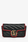 Gucci Black/Red Quilted Leather Torchon Marmont Super Mini Crossbody Bag