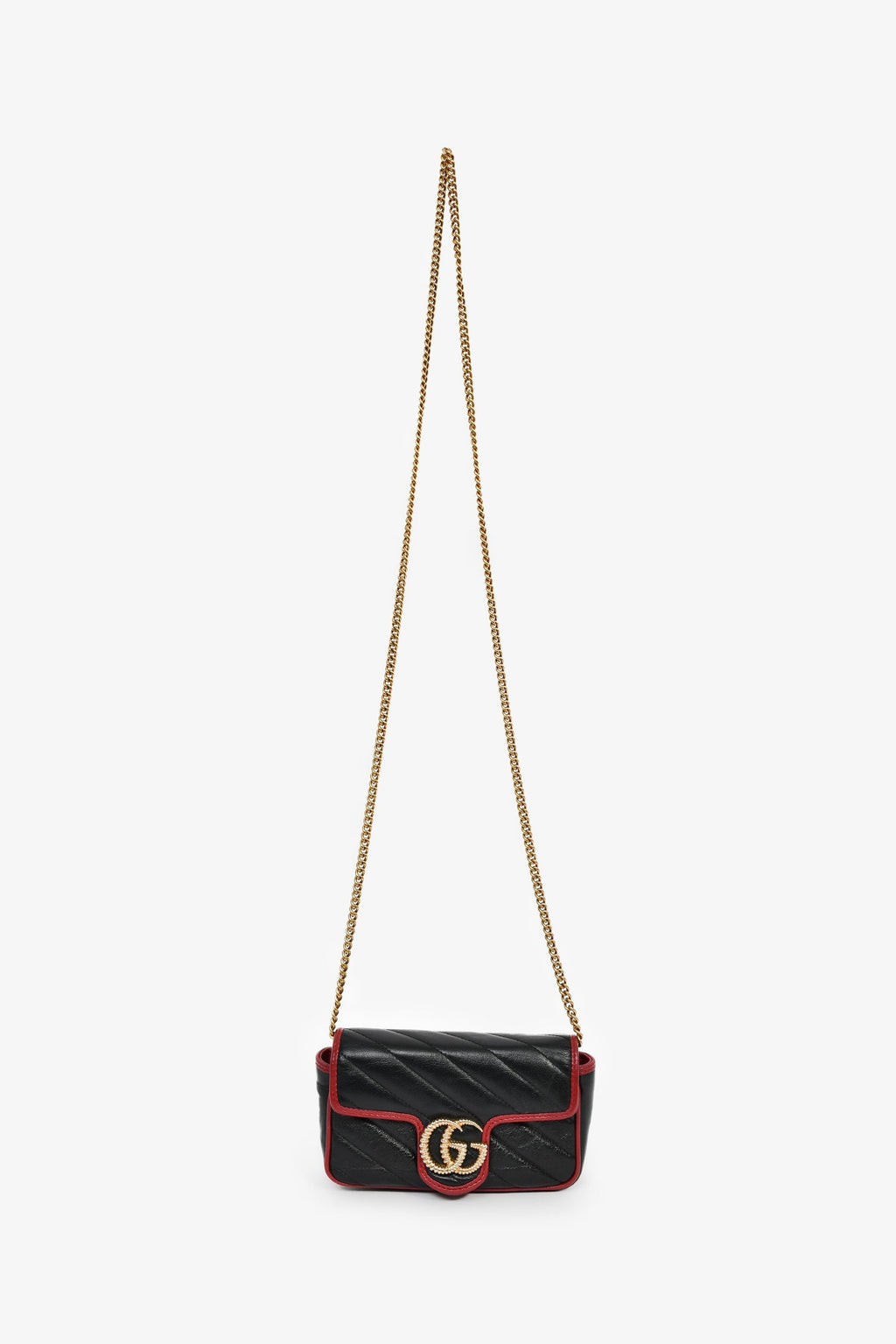 Gucci Black/Red Quilted Leather Torchon Marmont Super Mini Crossbody Bag