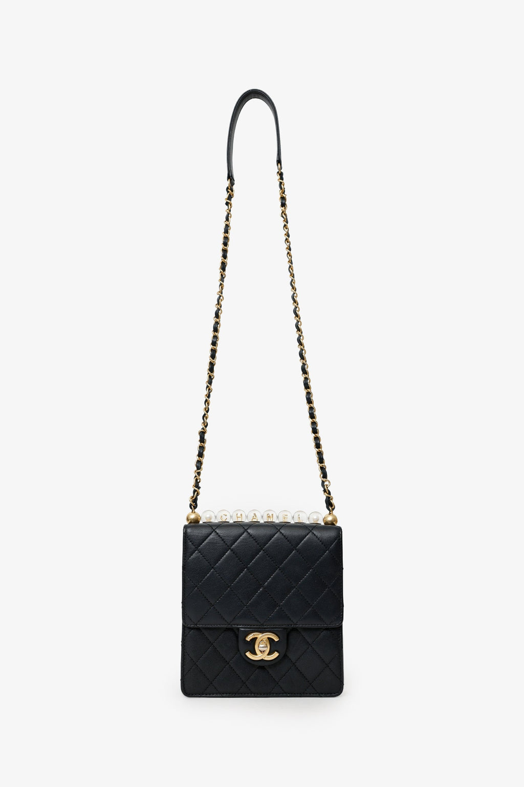 Pre-Loved Chanel™  2019-20 Black Quilted Goatskin Mini Chic Pearls Flap Bag
