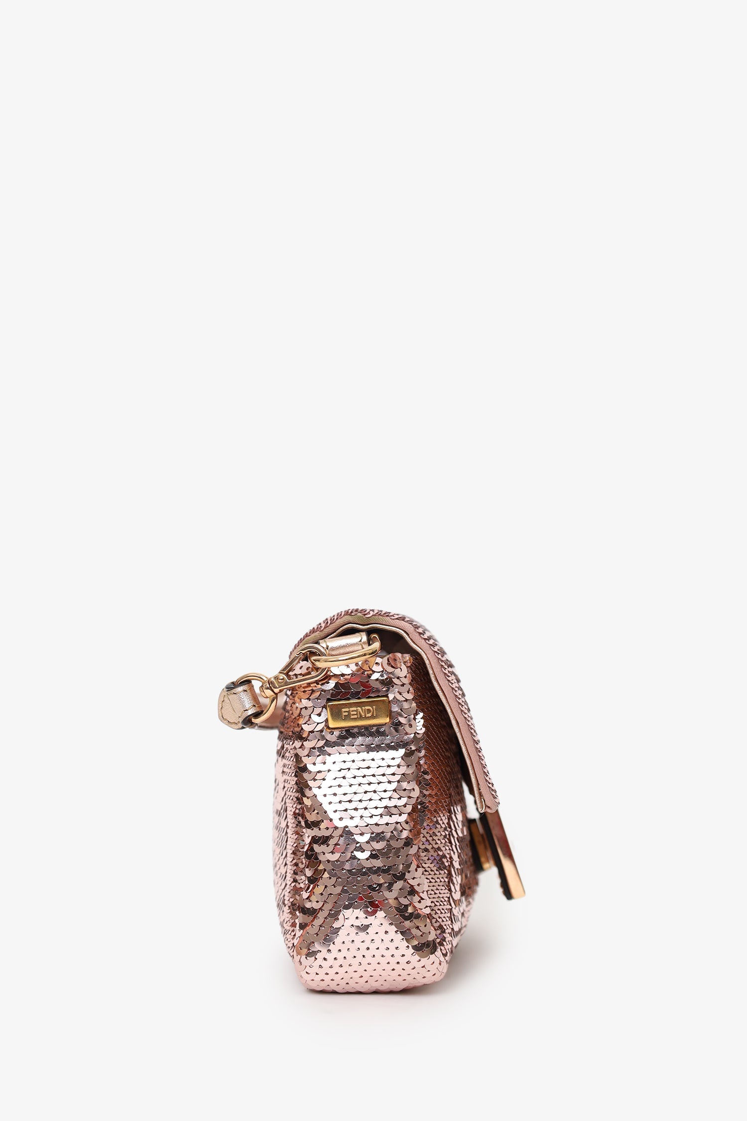 Fendi Pink Sequin FF Mini Baguette Bag With Strap