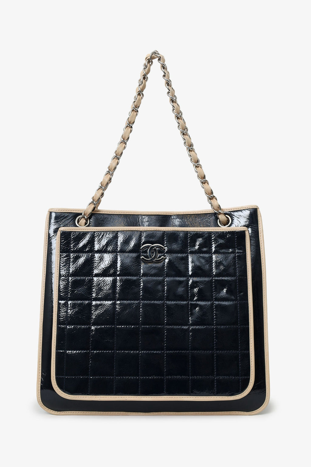 Pre-Loved Chanel™ 2006-08 Black Patent Leather Chocolate Bar Tote Bag