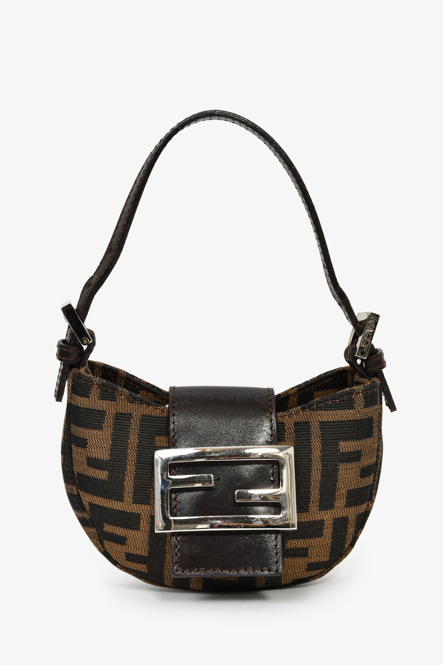 Fendi Brown Zucca Print Canvas Mini Half Moon Shoulder Bag