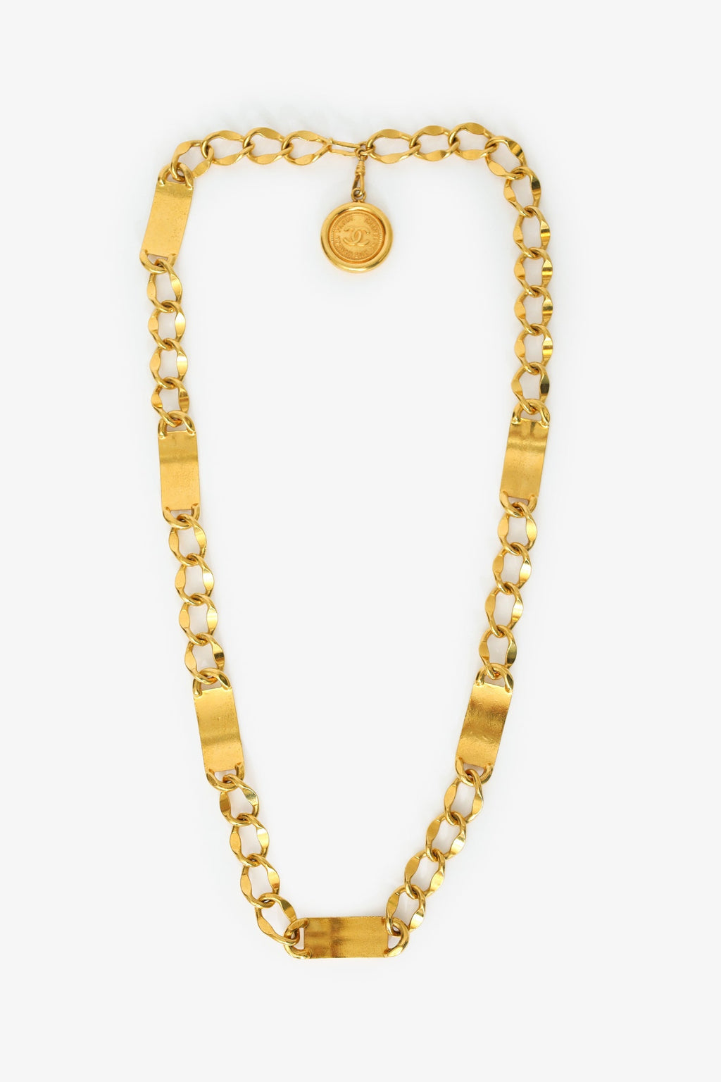 Pre-Loved Chanel™ Vintage Gold-tone 31 Le Cambon Logo Nameplate Necklace