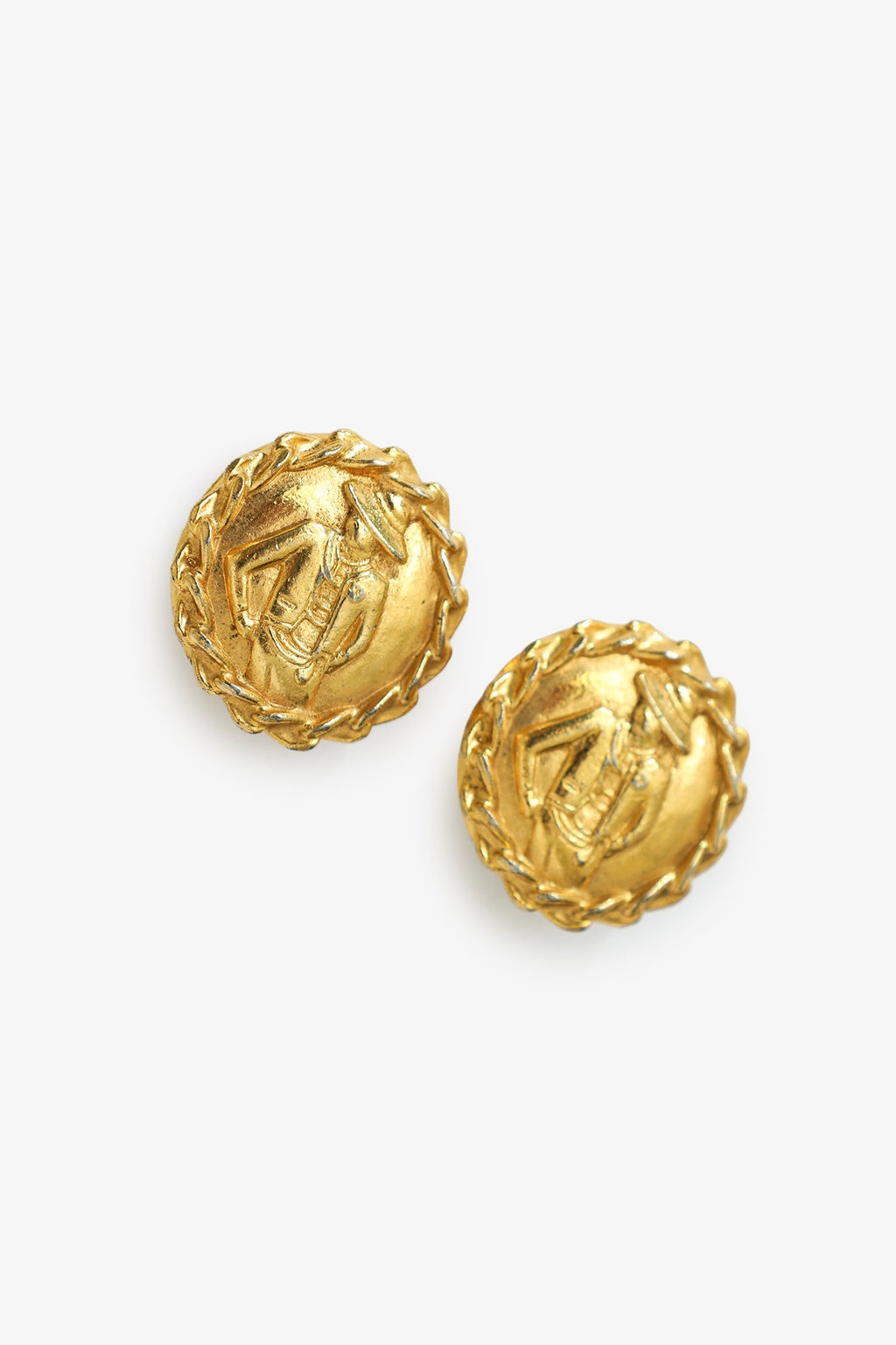Pre-Loved Chanel™ Vintage Gold-tone Miss Coco Mademoiselle Round Clip-on Earrings
