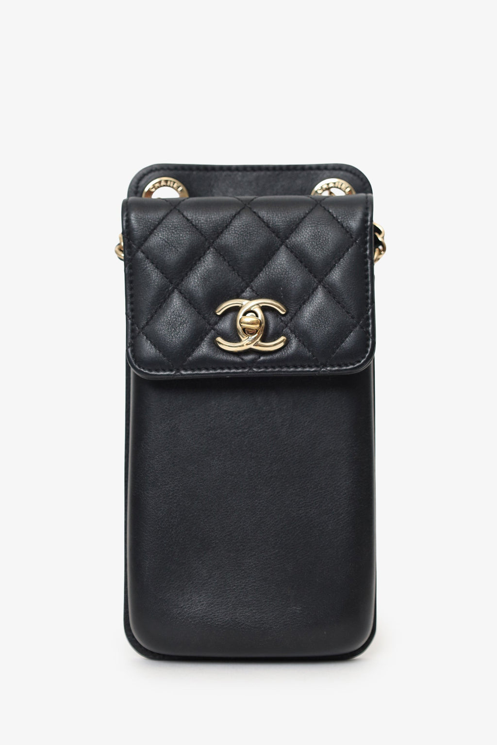 Pre-Loved Chanel™ Black Lambskin Matelasse Phone Holder Shoulder Bag