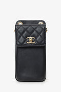 Pre-Loved Chanel™ Black Lambskin Matelasse Phone Holder Shoulder Bag
