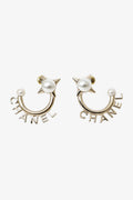 Pre-Loved Chanel™ Gold Tone Pearl Logo Hoop Earrings