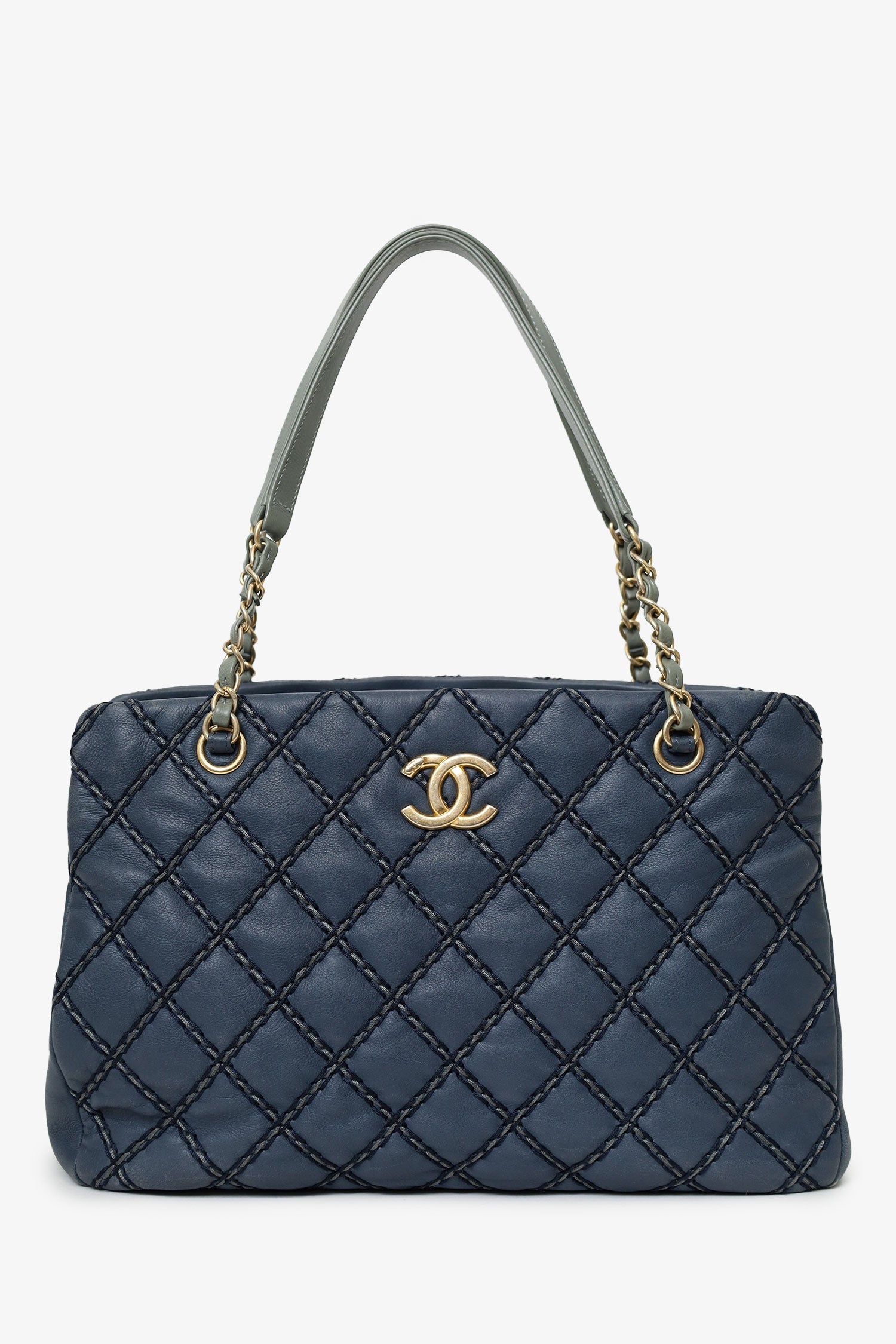 Pre-Loved Chanel™ 2014 Blue Leather Paris-Dallas Chic Stitch Bag