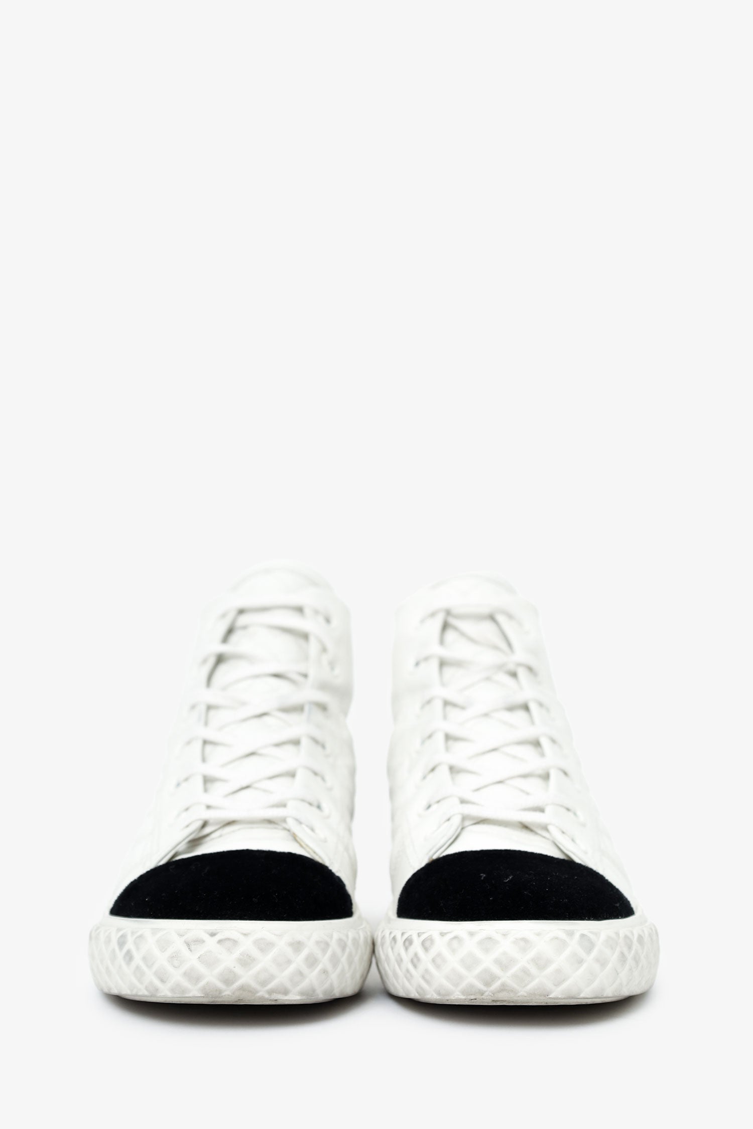 Pre-Loved Chanel™ White Quilted Leather CC Cap Toe High Top Sneaker Size 40