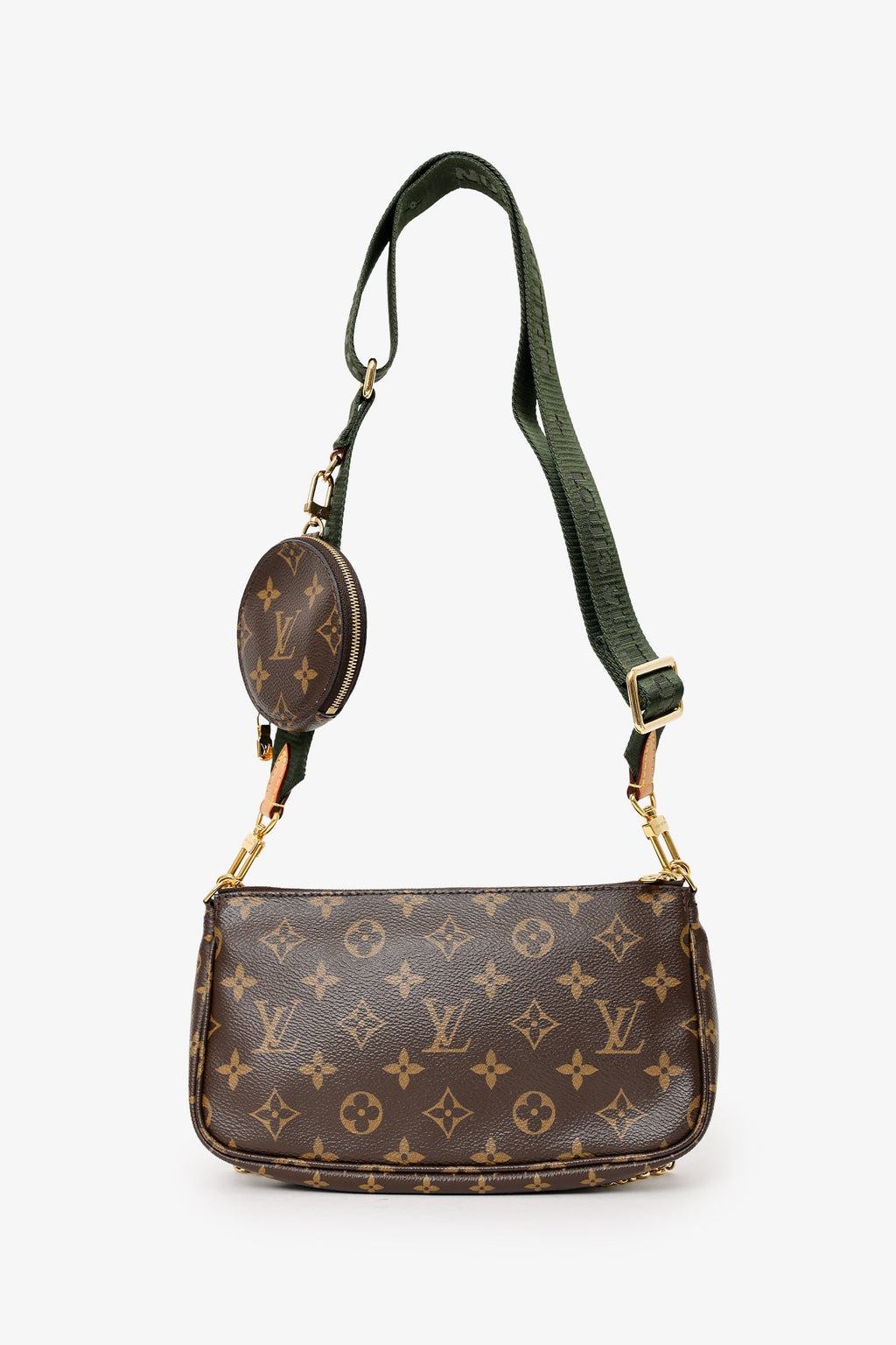 Louis Vuitton 2019 Monogram Multi Pochette Accessoires With Green Canvas Strap
