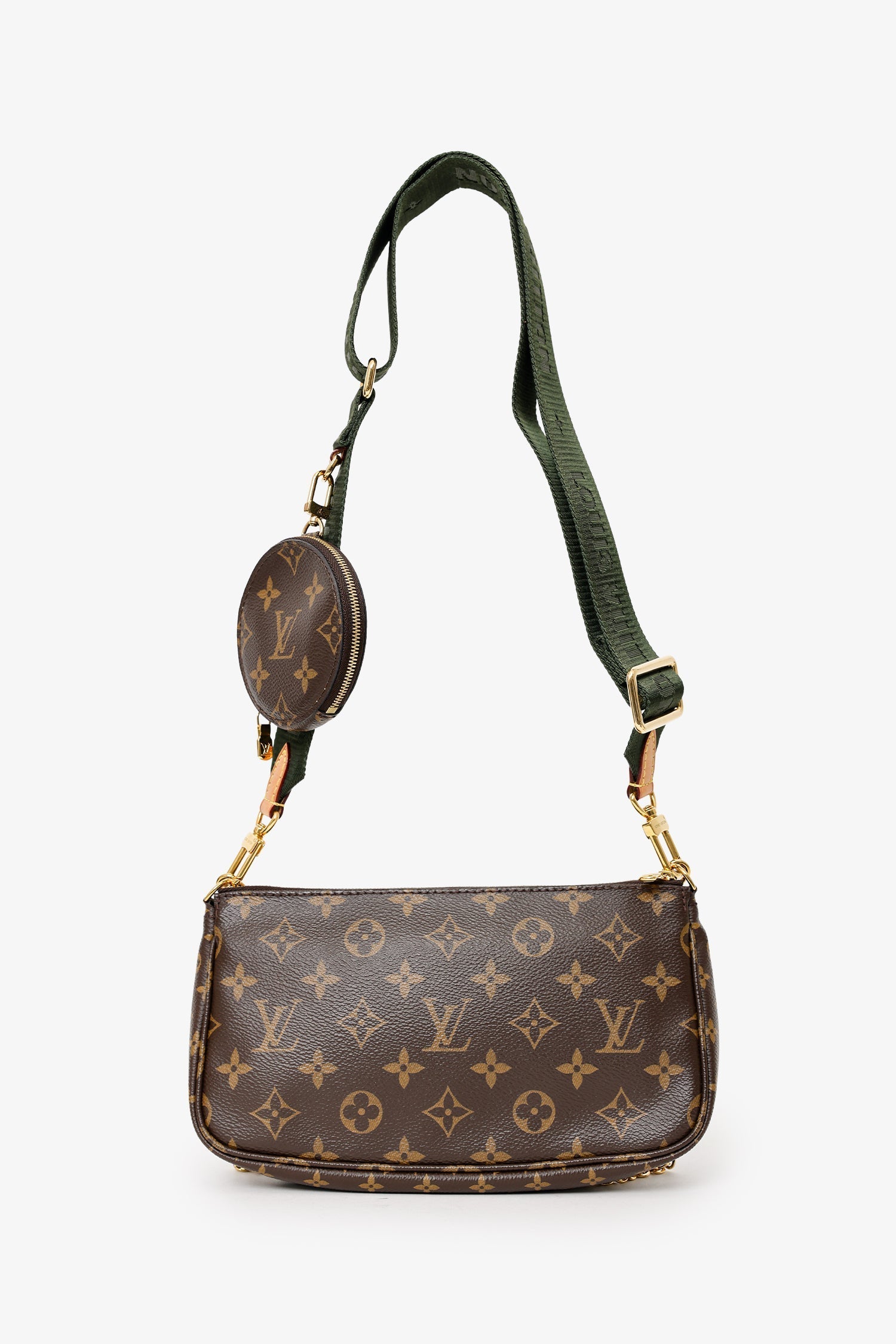 Louis Vuitton 2019 Monogram Multi Pochette Accessoires With Green Canvas Strap