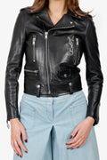 Saint Laurent Black Leather 'YSL' Biker Jacket Size 38