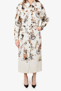 Hermès Vintage White Printed Jacket With Midi Skirt Set Size 40