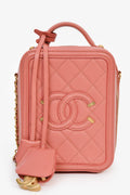 Pre-Loved Chanel™ 2019 Pink Caviar Leather Vertical Filigree Vanity Case