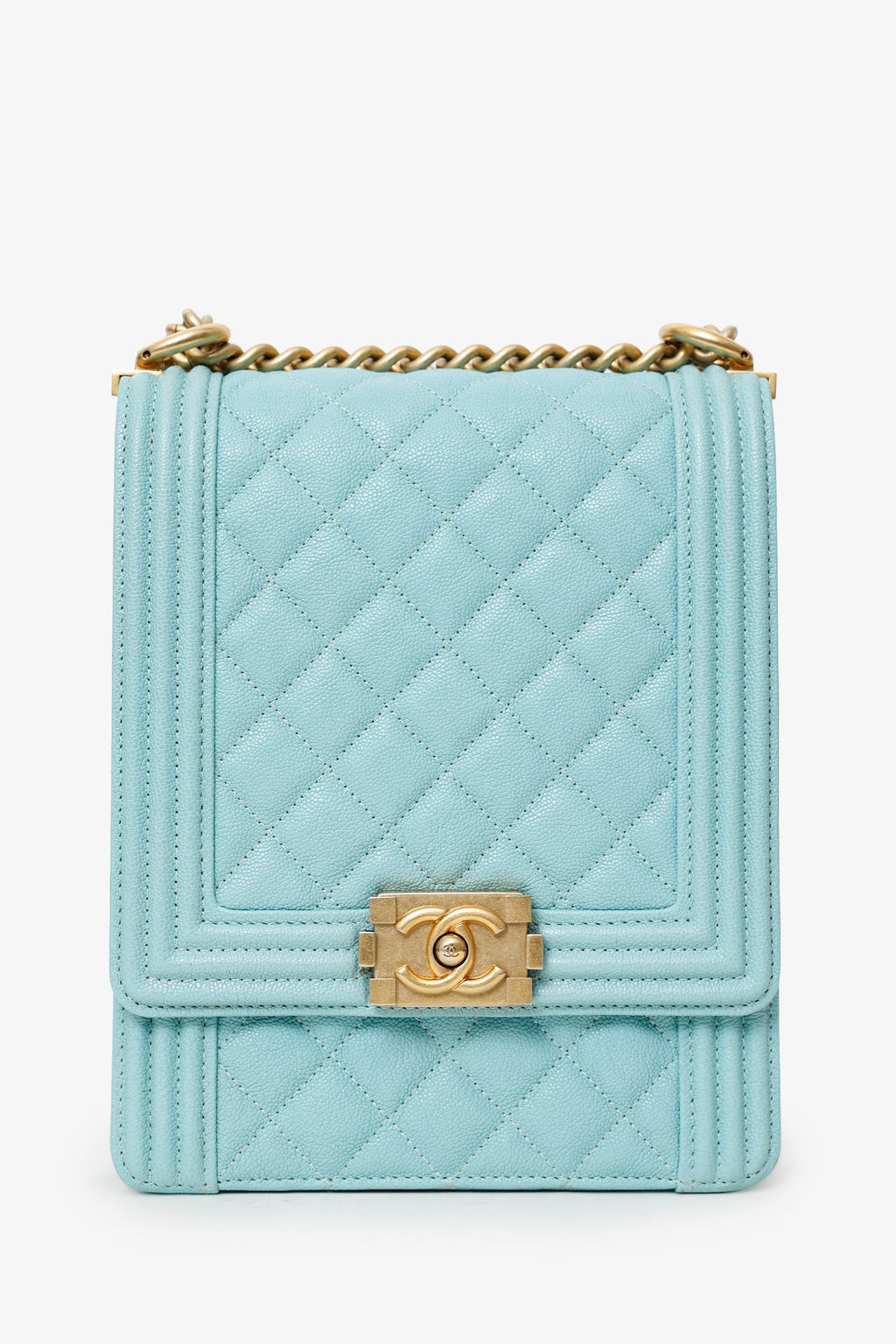 Pre-Loved Chanel™ 2019 Teal Green Leather North/South Boy Shoulder Bag