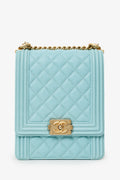Pre-Loved Chanel™ 2019 Teal Green Leather North/South Boy Shoulder Bag