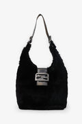 Fendi Black Chinchilla Fur Baguette Hobo Bag