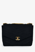 Pre-Loved Chanel™ Vintage Black Jersey Chevron-Quilting Chain Bag