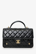 Pre-Loved Chanel™ 25B Black Lambskin Quilted Top Handle Wallet On Chain