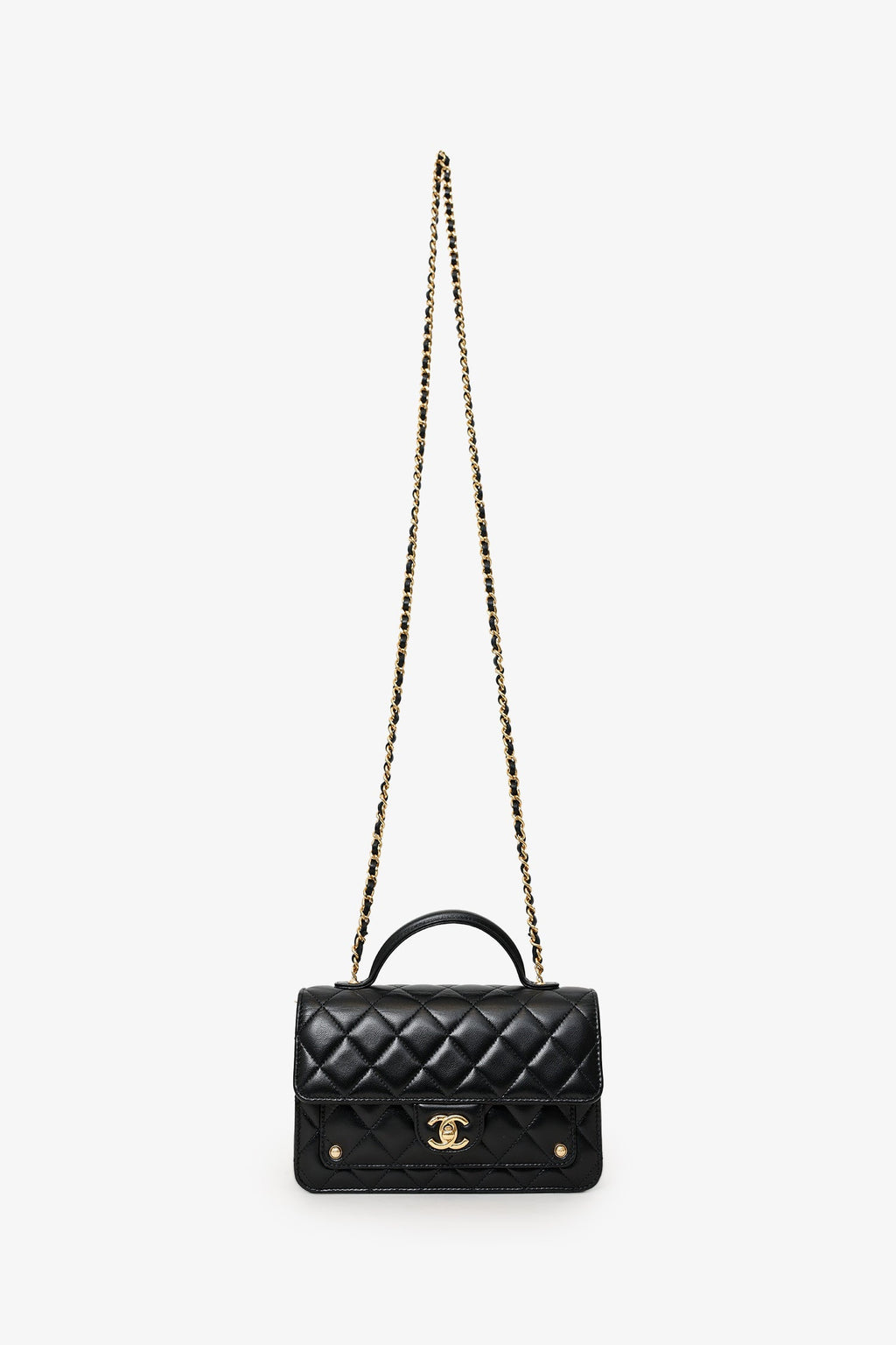 Pre-Loved Chanel™ 25B Black Lambskin Quilted Top Handle Wallet On Chain